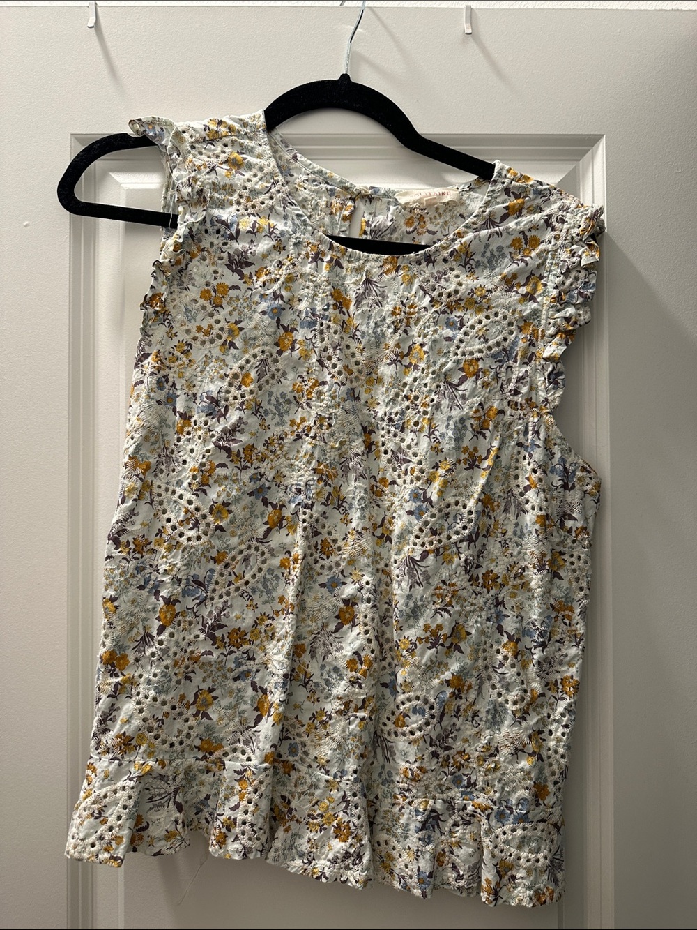 Solitaire White Floral Eyelet Ruffle Camisole